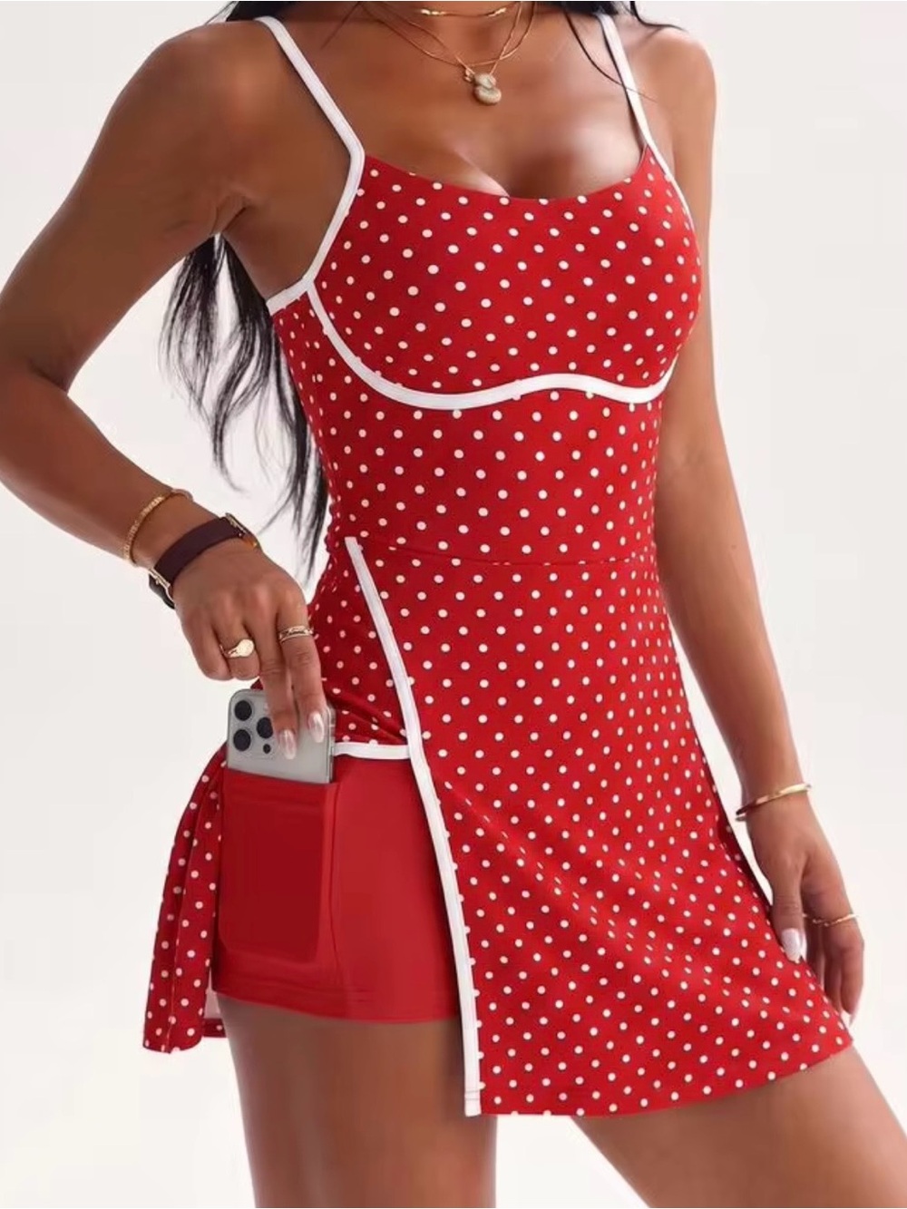 NEW Red Polka Dot athletic Dress with built in shorts small